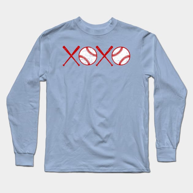 XOXO Love Baseball Hugs and Kisses Red and White Long Sleeve T-Shirt by TeeCreations